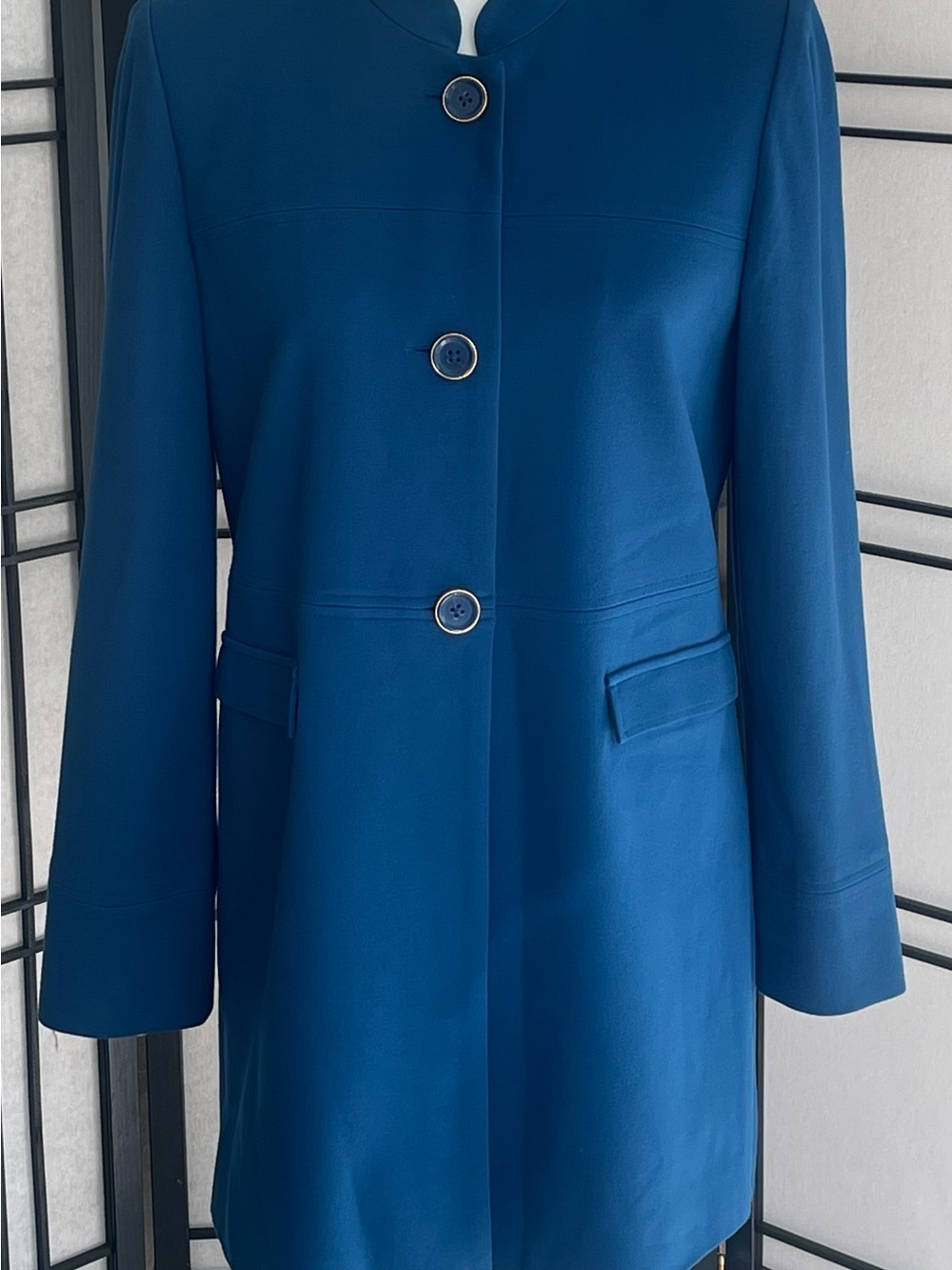 Chico's Teal Blue Longline Structured Jacket Coat Size 0 Mandarin Collar